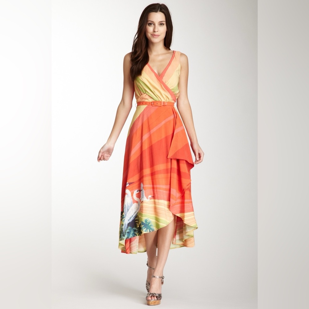Anthropologie Eva Franco Cranes Maxi Wrap Dress Sz 2
